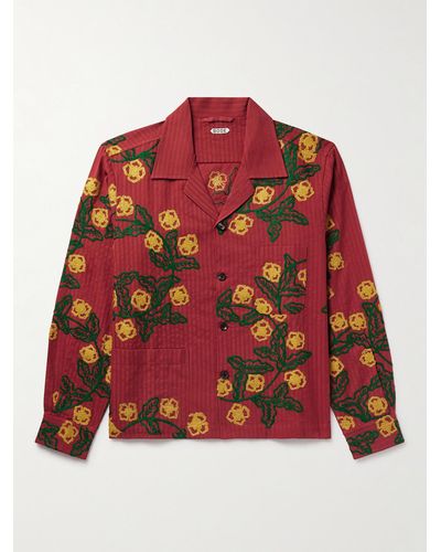 Bode Marigold Wreath Camp-collar Embroidered Striped Cotton Shirt