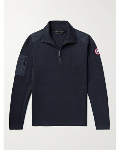 Canada Goose Stormont Slim-fit Cordura-trimmed Merino Wool Half-zip Sweater - Blue