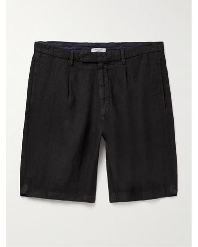 Boglioli Straight-leg Pleated Linen Shorts - Black