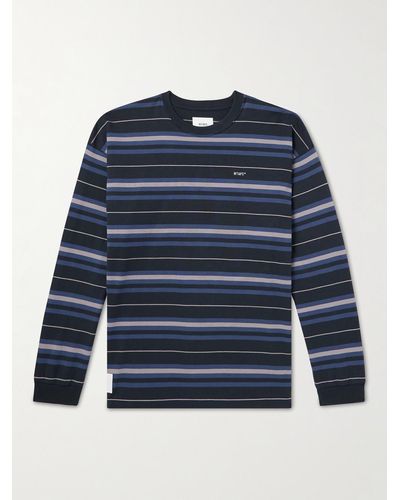 WTAPS 07 Logo-embroidered Striped Cotton-jersey T-shirt - Blue