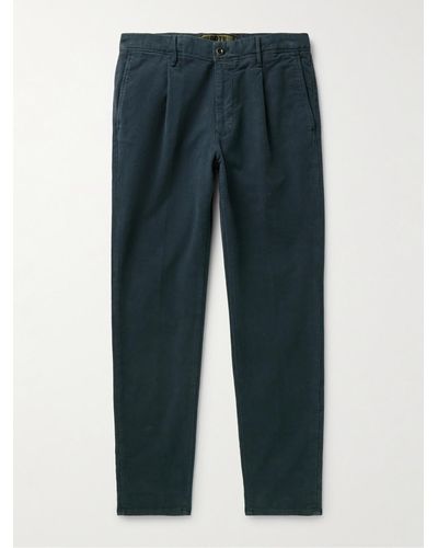 Incotex Tapered Pleated Stretch-cotton Moleskin Pants - Blue