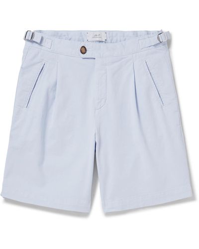 MR P. Wide-leg Pleated Organic Cotton-blend Twill Shorts - Blue