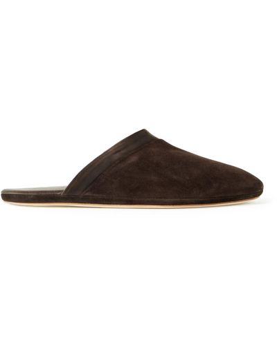 John Lobb Knighton Leather-trimmed Suede Slippers - Brown