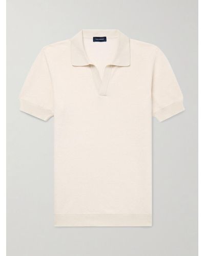 Thom Sweeney Birdseye Cotton And Linen-blend Polo Shirt - Natural