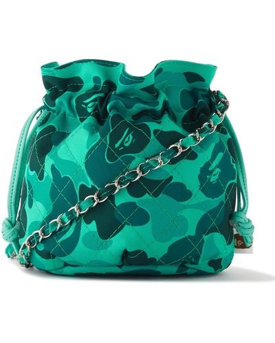 SAINT Mxxxxxx Bape® Chain-embellished Camouflage-print Canvas Pouch - Green