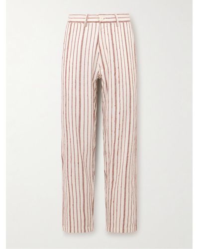 Kardo Thomas Straight-leg Embroidered Striped Cotton Suit Pants - Pink