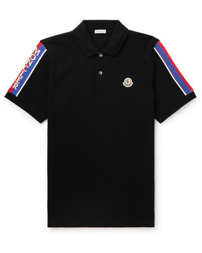 Moncler Logo-appliquéd Webbing-trimmed Cotton-piqué Polo Shirt - Black