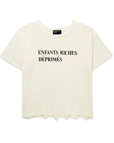 Enfants Riches Deprimes Cropped Distressed Logo-print Cotton-jersey T-shirt - Natural