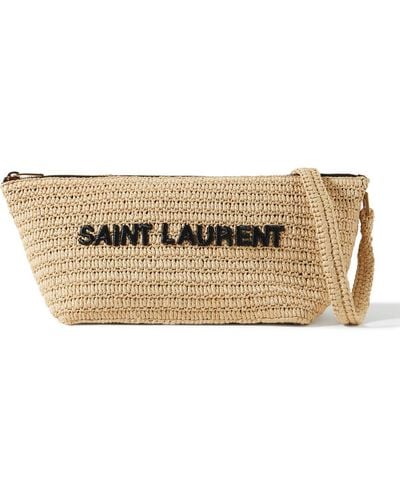 Saint Laurent Logo-embroidered Raffia Messenger Bag - Multicolor
