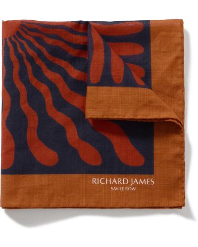 Richard James Printed Cotton Pocket Square - Orange