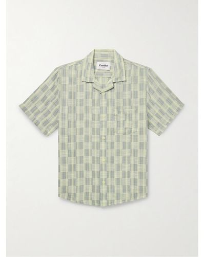 Corridor NYC Camp-collar Striped Checked Cotton-jacquard Shirt - Green