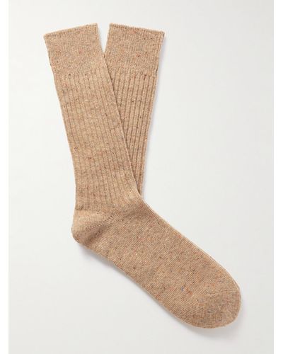 MR P. Mélange Ribbed Stretch-knit Socks - White