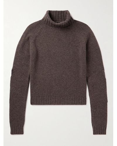 Raf Simons Appliquéd Leather-trimmed Virgin Wool Rollneck Sweater - Brown