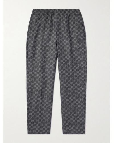 Gucci Tapered Cropped Monogrammed Wool-flannel Trousers - Grey