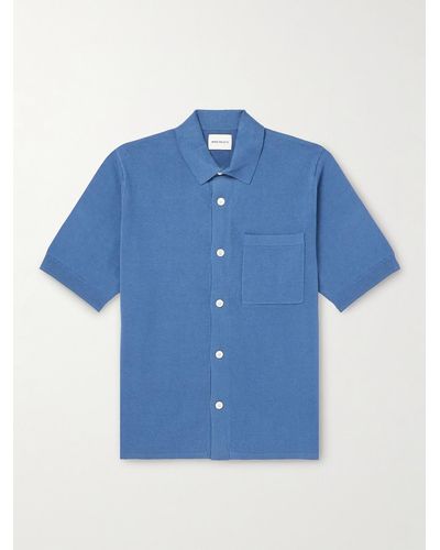 Norse Projects Rollo Knitted Linen And Cotton-blend Shirt - Blue
