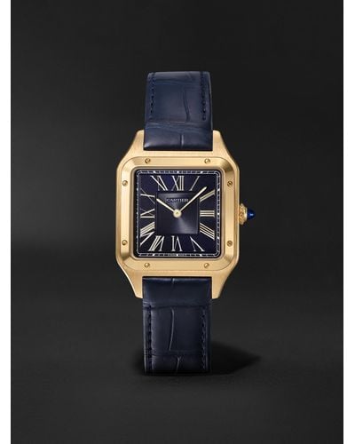 Cartier Santos-dumont 43.5mm Large 18-karat Gold And Alligator Watch - Blue