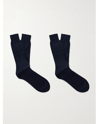 MR P. Two-pack Ribbed Organic Cotton Socks - Blue