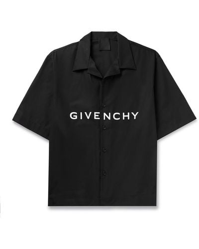 Givenchy Camp-collar Logo-print Cotton-poplin Shirt - Black