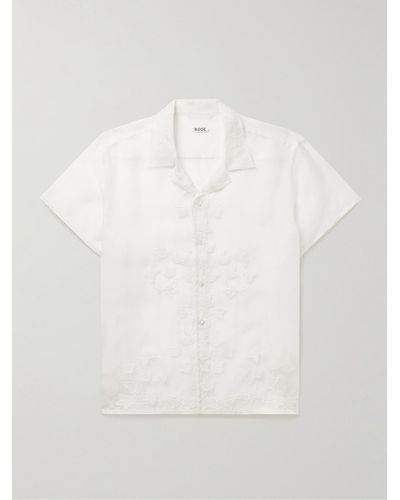 Bode Ivy Camp-collar Embroidered Silk-organza Shirt - White