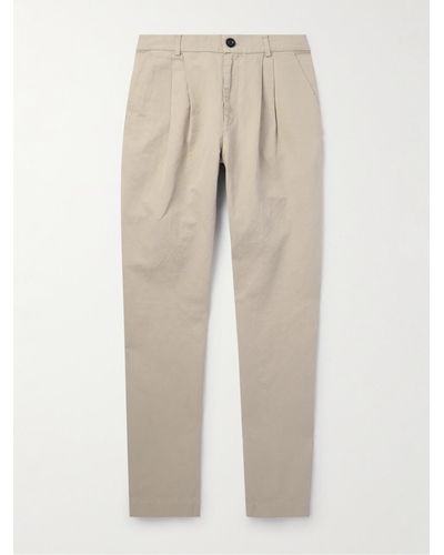 MR P. Steve Straight-leg Pleated Organic Cotton And Linen-blend Twill Trousers - Natural