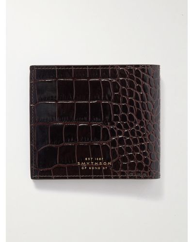 Smythson Mara Croc-effect Leather Billfold Wallet - Brown