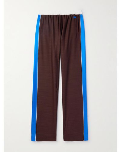 Wales Bonner Courage Straight-leg Logo-embroidered Shell And Satin-trimmed Wool Track Trousers - Blue