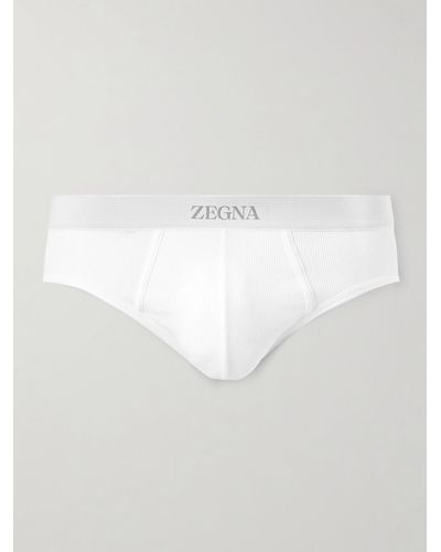 ZEGNA Ribbed Cotton And Modal-blend Briefs - White
