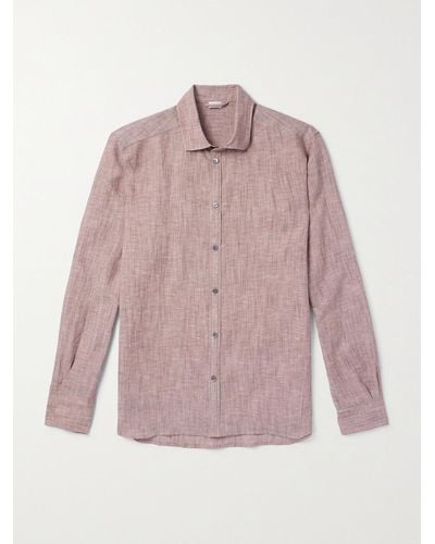 Zimmerli of Switzerland Cutaway-collar Linen And Cotton-blend Shirt - Pink