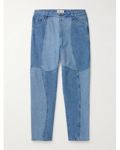 Dime Schmal zulaufende Patchwork-Jeans mit Logostickerei - Blau