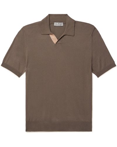 Canali Suede-trimmed Cotton Polo Shirt - Brown