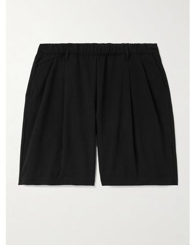 Dime Straight-leg Logo-embroidered Pleated Twill Shorts - Black