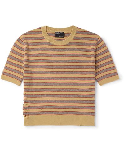 Enfants Riches Deprimes The Larry Slim-fit Cropped Distressed Striped Cashmere Sweater - Natural