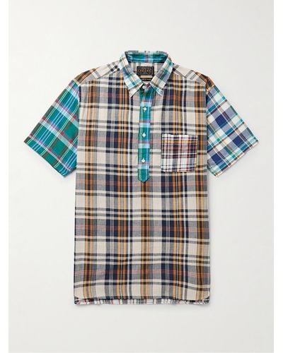 Beams Plus Throwing Fits Button-down Collar Checked Slub Cotton Half-placket Shirt - Multicolour