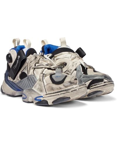 Vetements + Reebok Genetically Modified Pump Distressed Leather And Mesh Sneakers - White