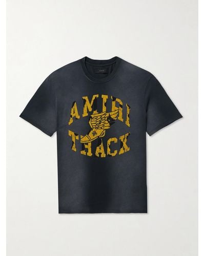 Amiri Track T-Shirt aus Baumwoll-Jersey mit Logoflockdruck - Schwarz