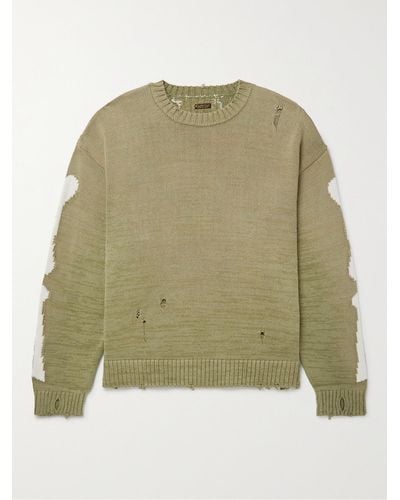 Kapital Distressed Intarsia Cotton-blend Sweater - Green