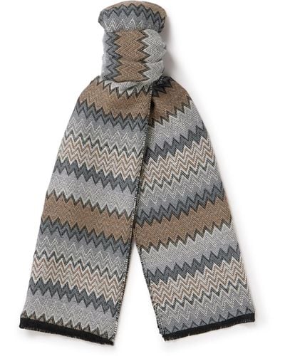 Missoni Fringed Striped Crocheted Cotton Scarf - Gray