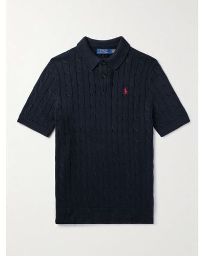 Polo Ralph Lauren Logo-embroidered Cable-knit Cotton Polo Shirt - Blue