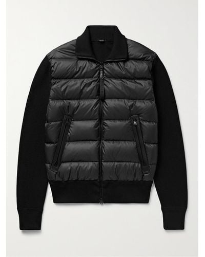 Tom Ford Slim-fit Leather-trimmed Ribbed Wool And Quilted Shell Down Jacket - Black