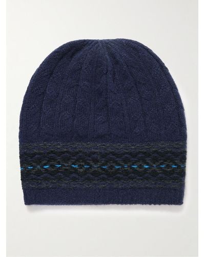 Johnstons of Elgin Fair Isle Cable-knit Cashmere Beanie - Blue