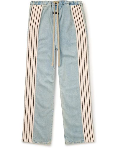 Fear Of God Forum Straight-leg Striped Canvas-trimmed Drawstring Jeans - Blue