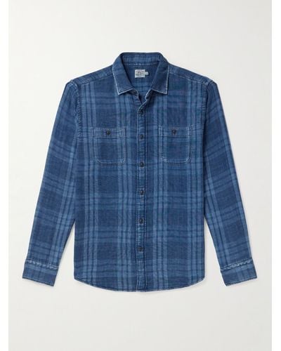 Faherty Malibu Checked Organic Cotton-flannel Shirt - Blue
