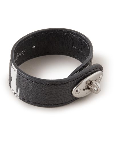 Mulberry Bayswater Leather Bracelet In Black And White Printed Leather