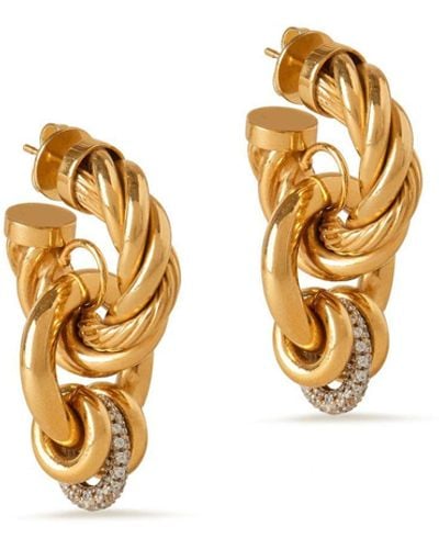 Mulberry Twist Multi-hoops Earring In Gold And Crystal Brass And Glass - Metallic