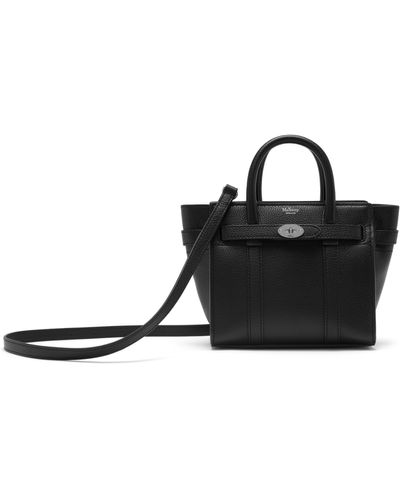 Mulberry Micro Zipped Bayswater In Black And Silver Toned Small Classic Grain