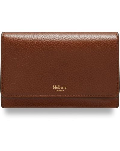 Mulberry Medium Continental French Purse In Oak Natural Grain Leather - Brown