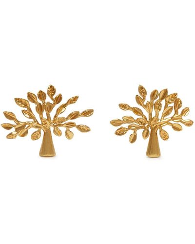 Mulberry Tree Earrings In Brass Metal - Metallic