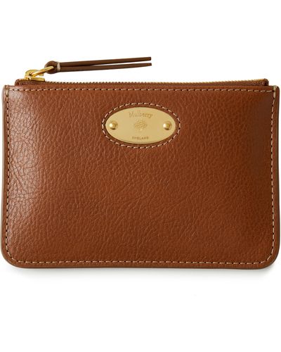 Mulberry Plaque Small Zip Coin Pouch In Oak Legacy Nvt - Brown