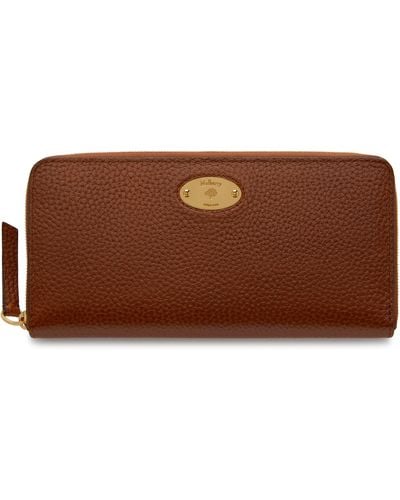 Mulberry Plaque 8 Credit Card Zip Purse In Oak Natural Grain Leather - Brown