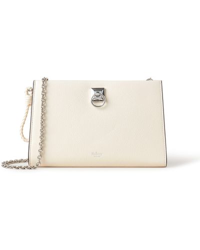 Mulberry Iris Wallet On Chain In Eggshell High Shine Leather - Natural